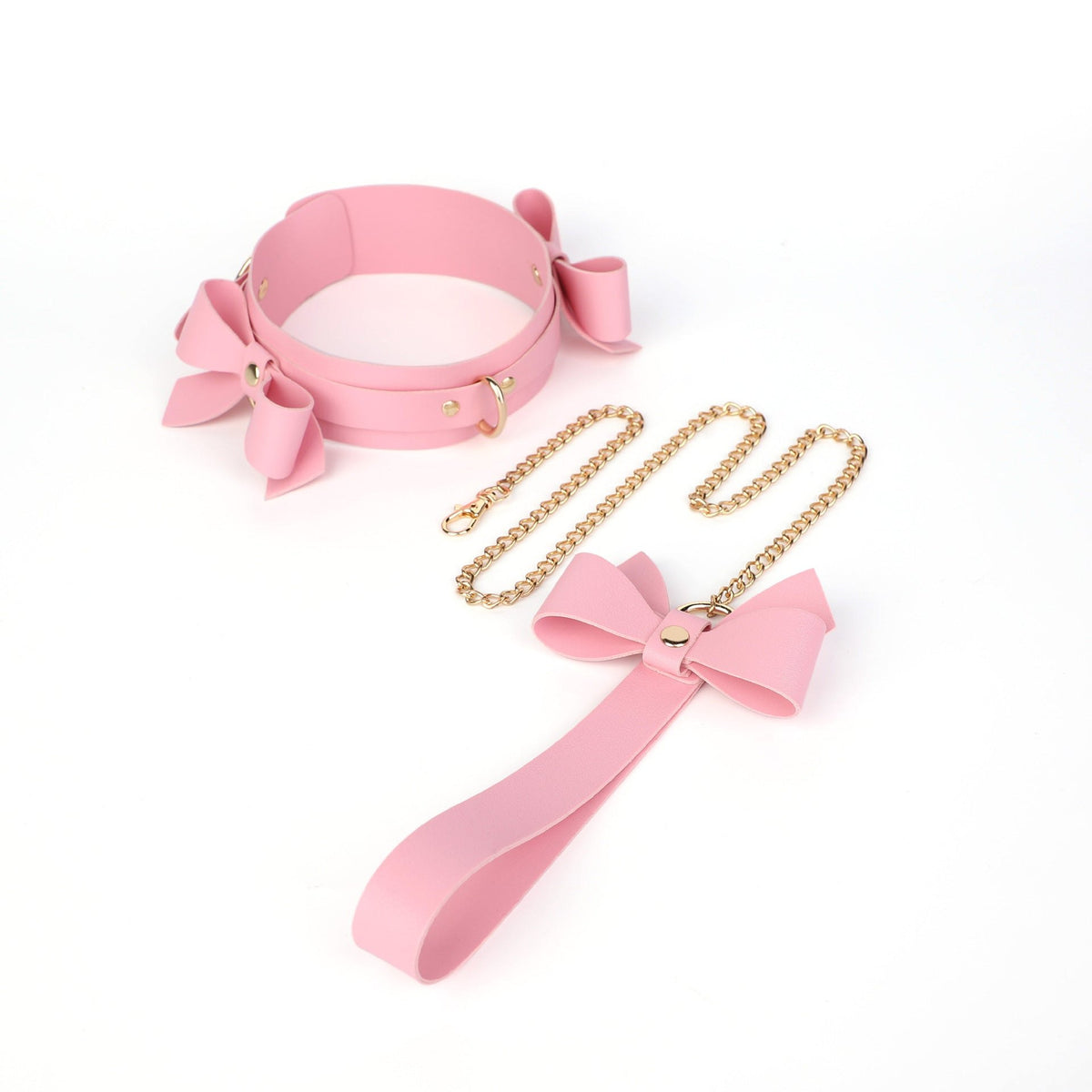 Bowknot PU leather bondage set with collar, whip, and cuffs, photo 3