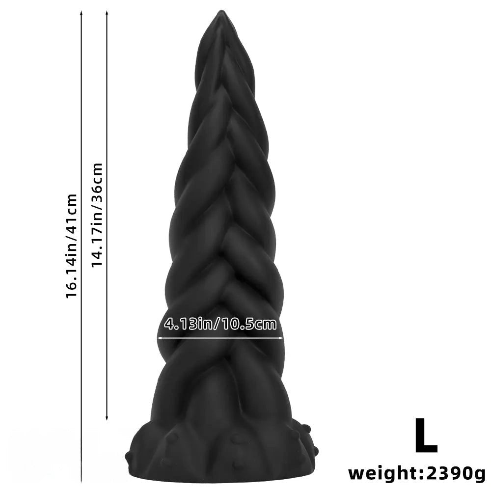 Black braided twist silicone fantasy dildo