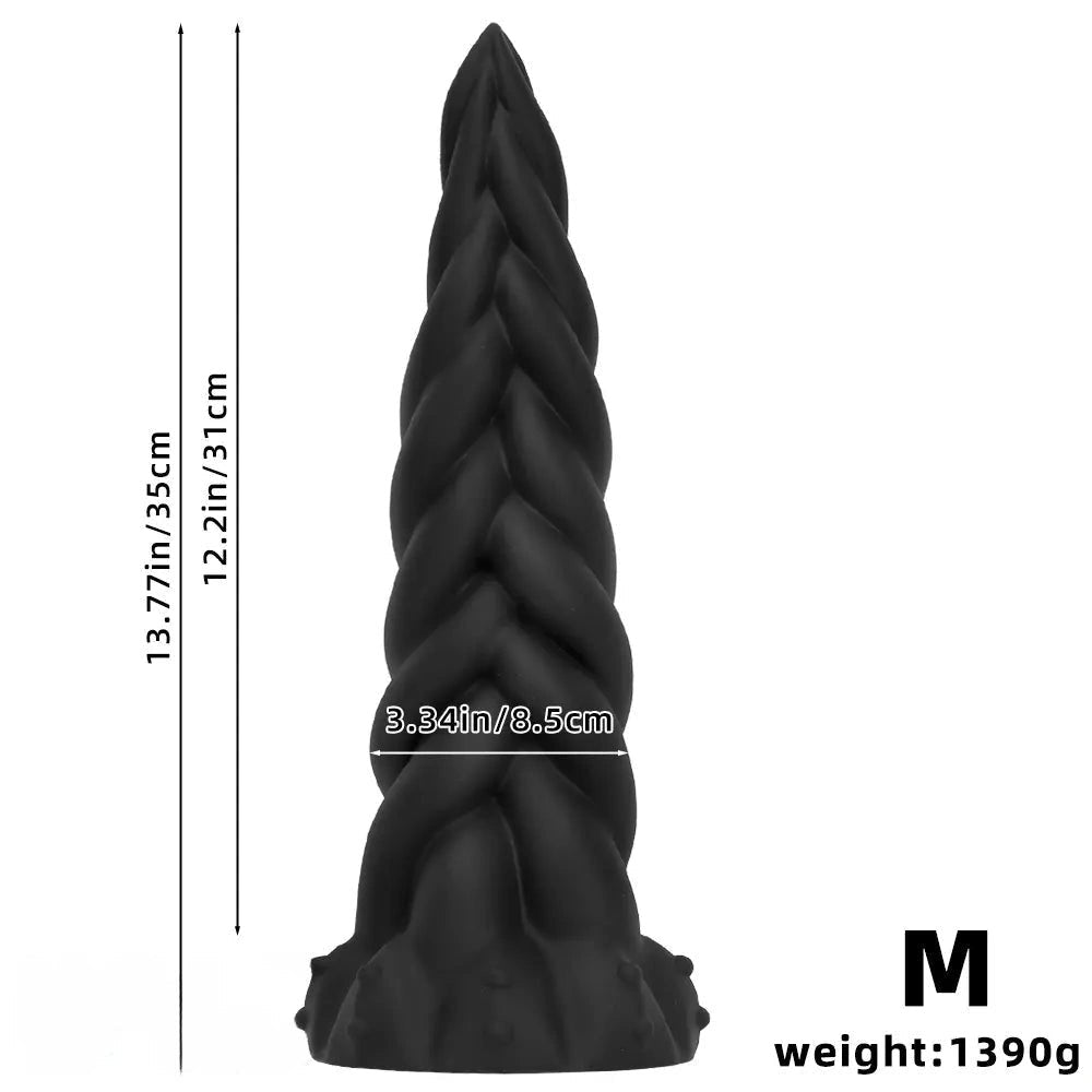 Black braided twist silicone fantasy dildo