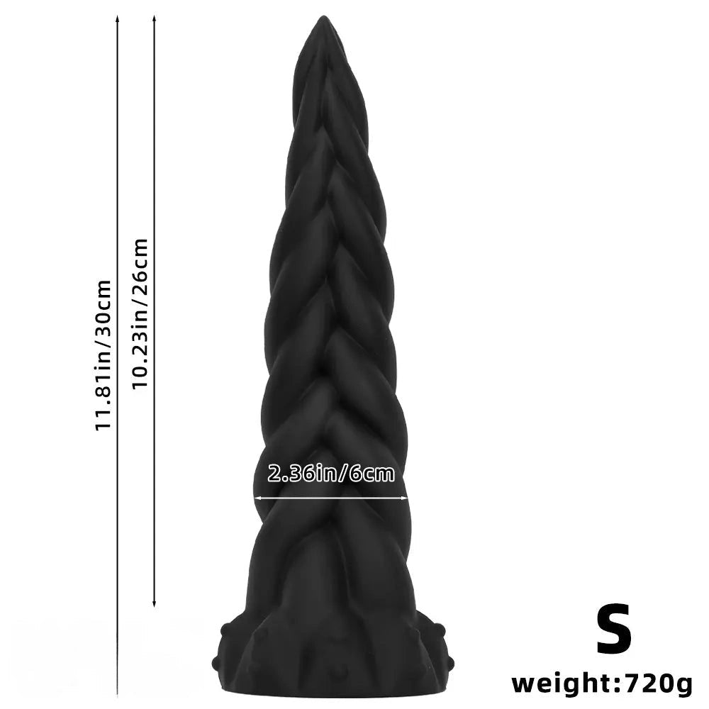 Black braided twist silicone fantasy dildo