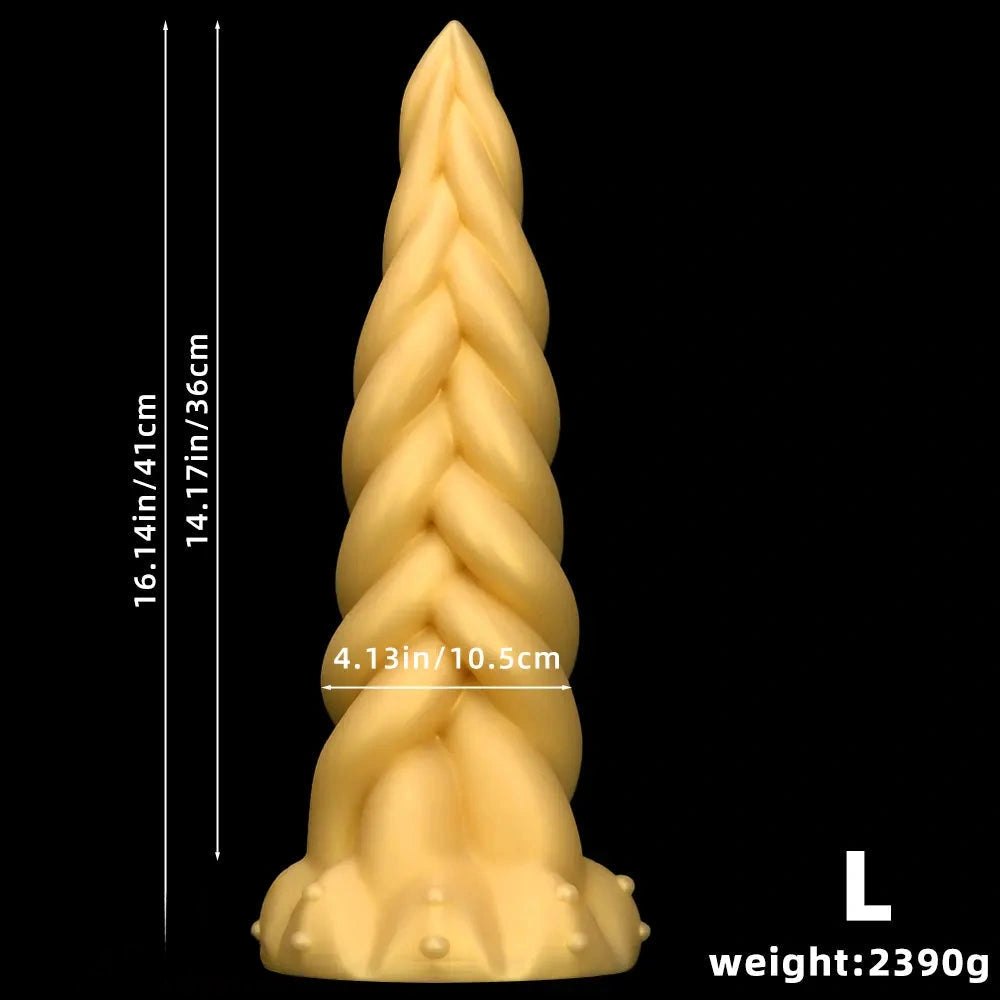 Gold braided twist silicone fantasy dildo