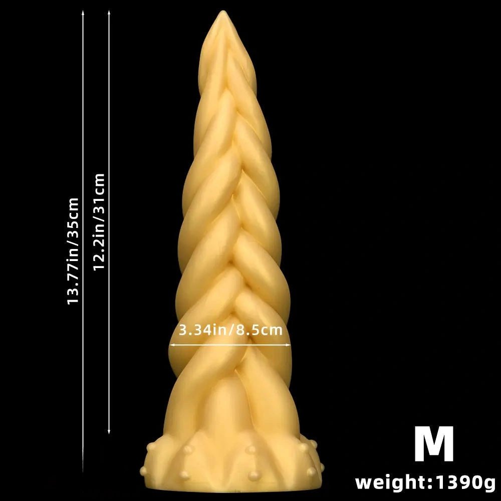 Gold braided twist silicone fantasy dildo
