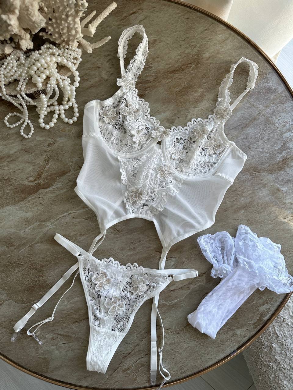 Bridal lace garter strap bodysuit, photo 7