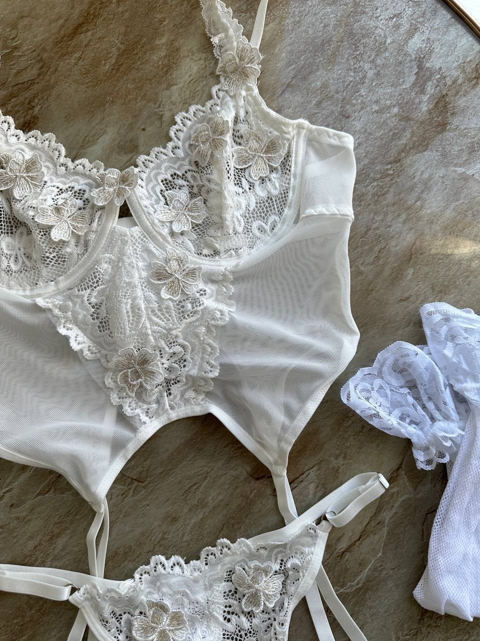 Bridal lace garter strap bodysuit, photo 8
