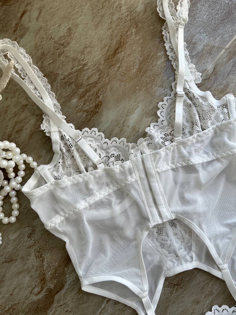 Bridal lace garter strap bodysuit, photo 9
