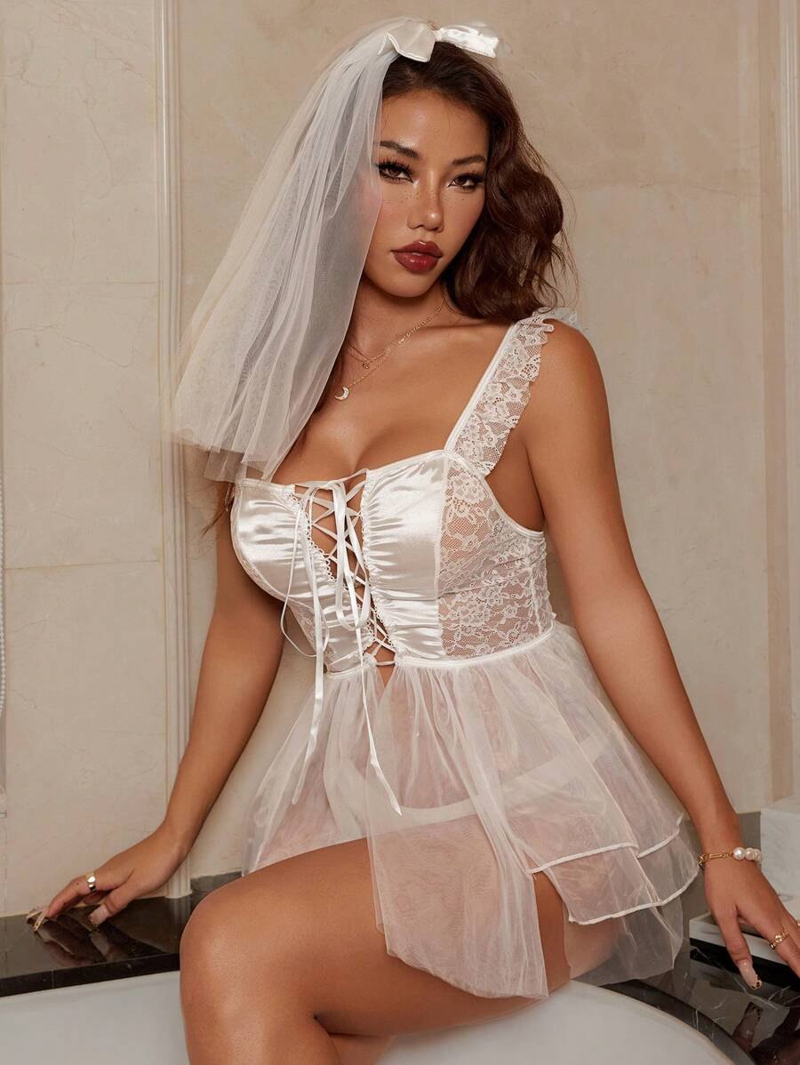 Bridal satin lace corset tulle set, photo 4
