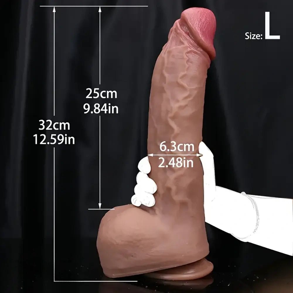 Brown veined realistic silicone dildo with suction cup base