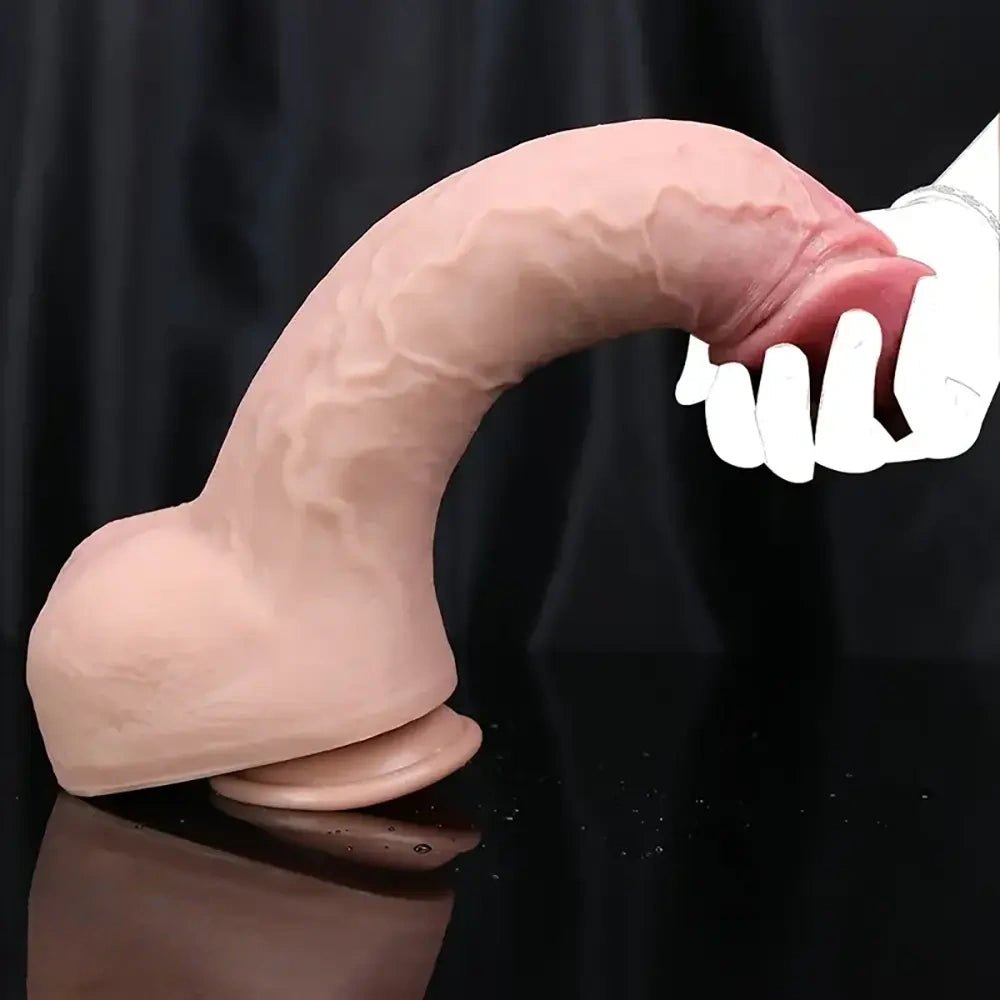 Veined realistic silicone dildo with suction cup base, photo 6