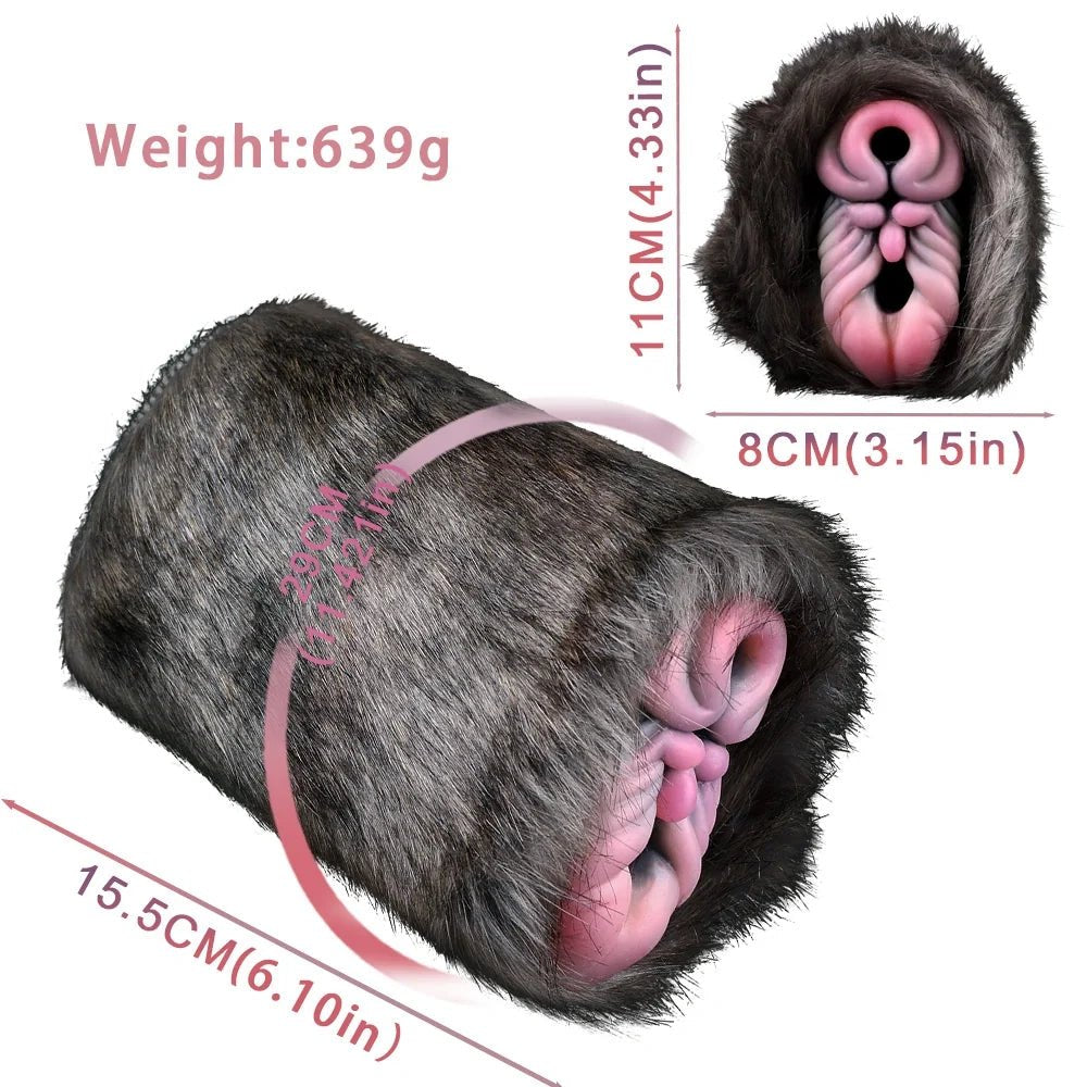 Dark brown furry dual entry male masturbator, photo 11