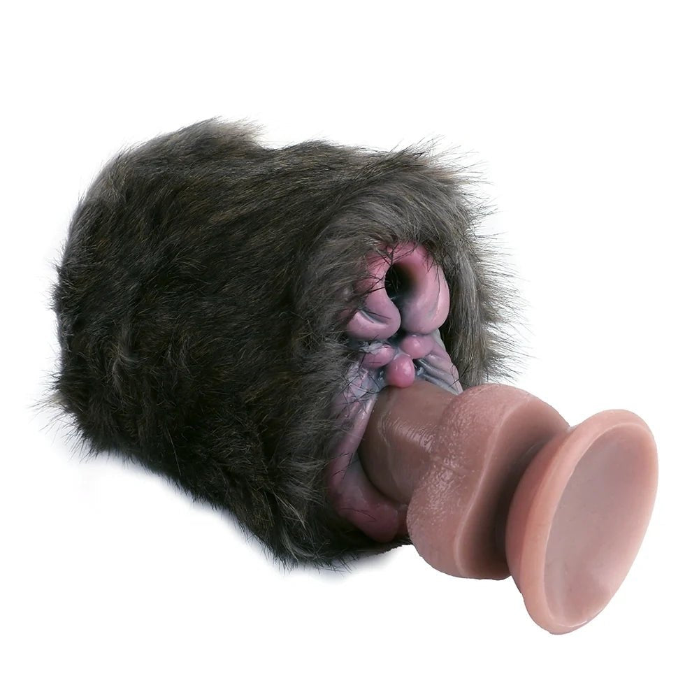 Dark brown furry dual entry male masturbator, photo 5