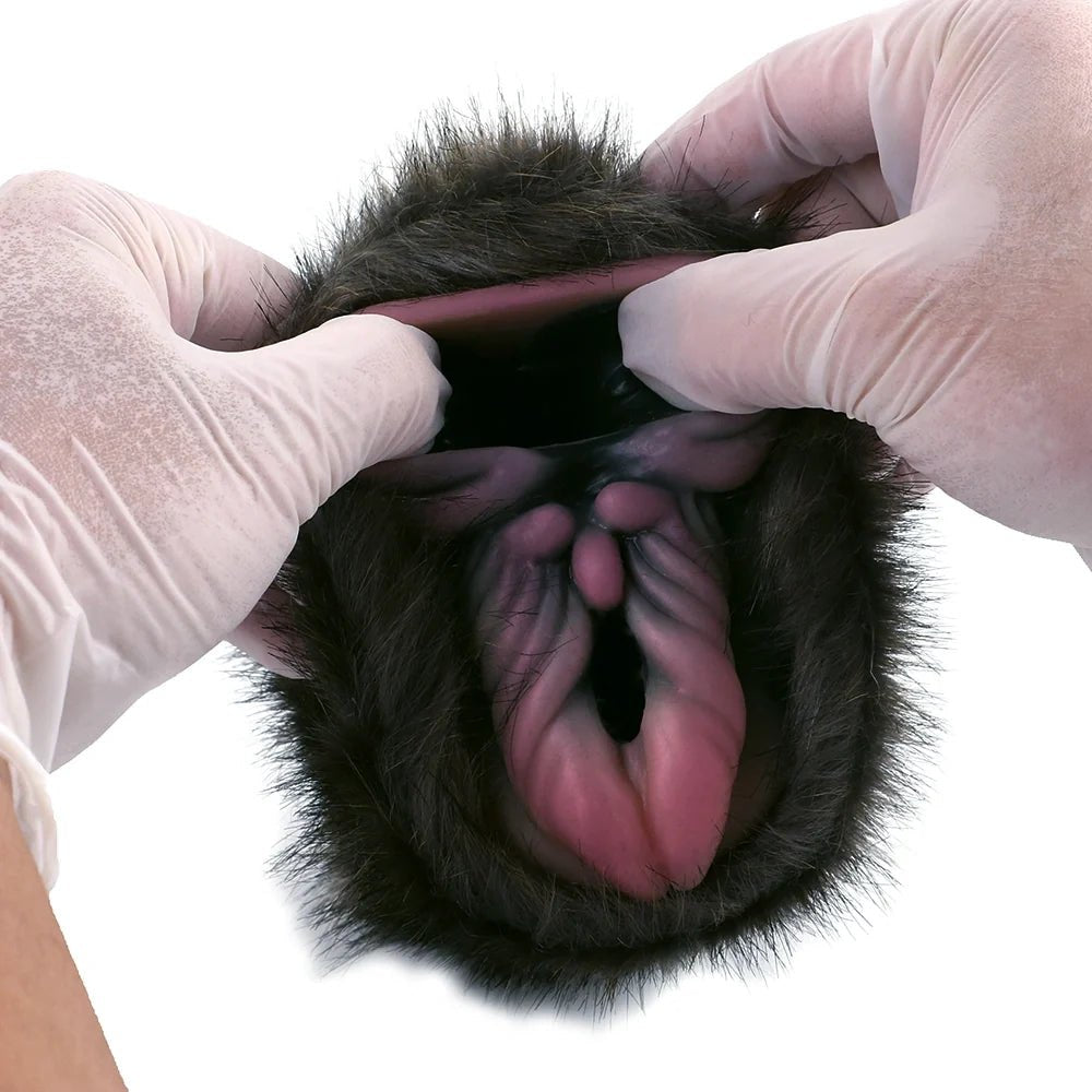 Dark brown furry dual entry male masturbator, photo 9