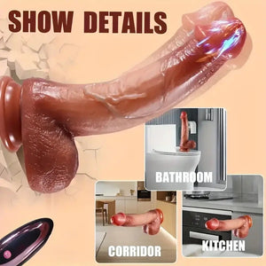 Brown realistic silicone vibrating thrusting dildo, photo 1