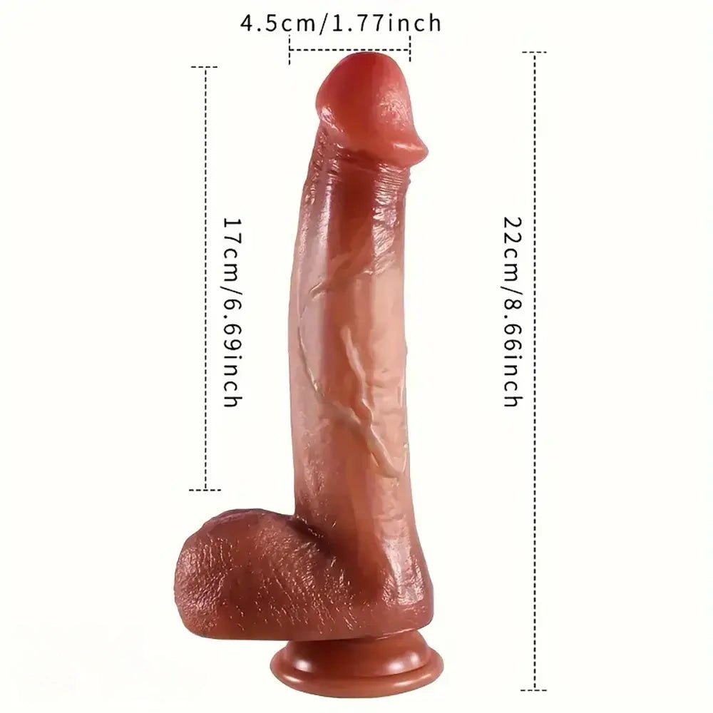 Brown realistic silicone vibrating thrusting dildo, photo 2
