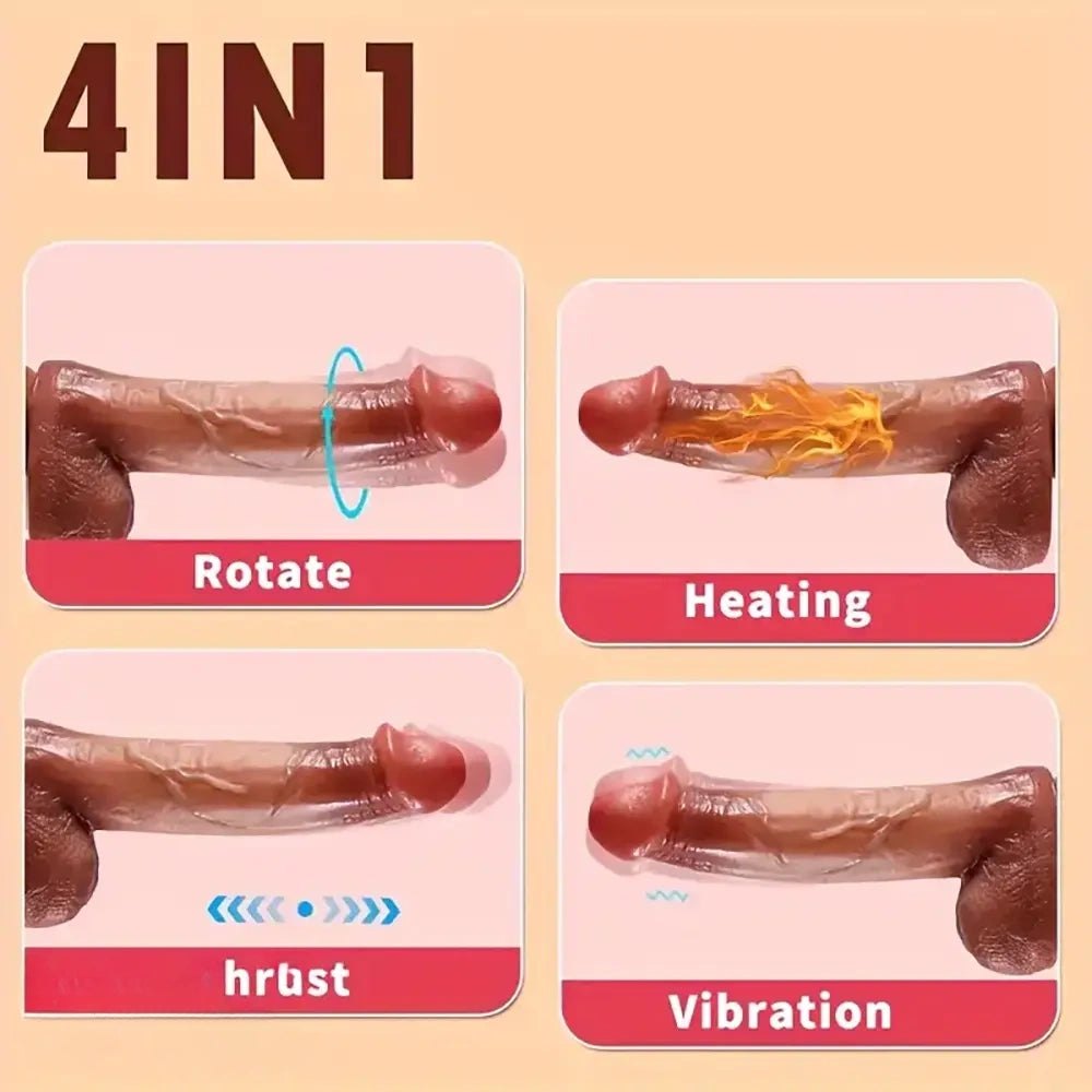 Brown realistic silicone vibrating thrusting dildo, photo 4