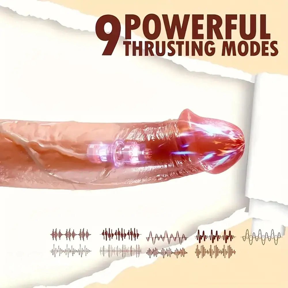 Brown realistic silicone vibrating thrusting dildo, photo 7