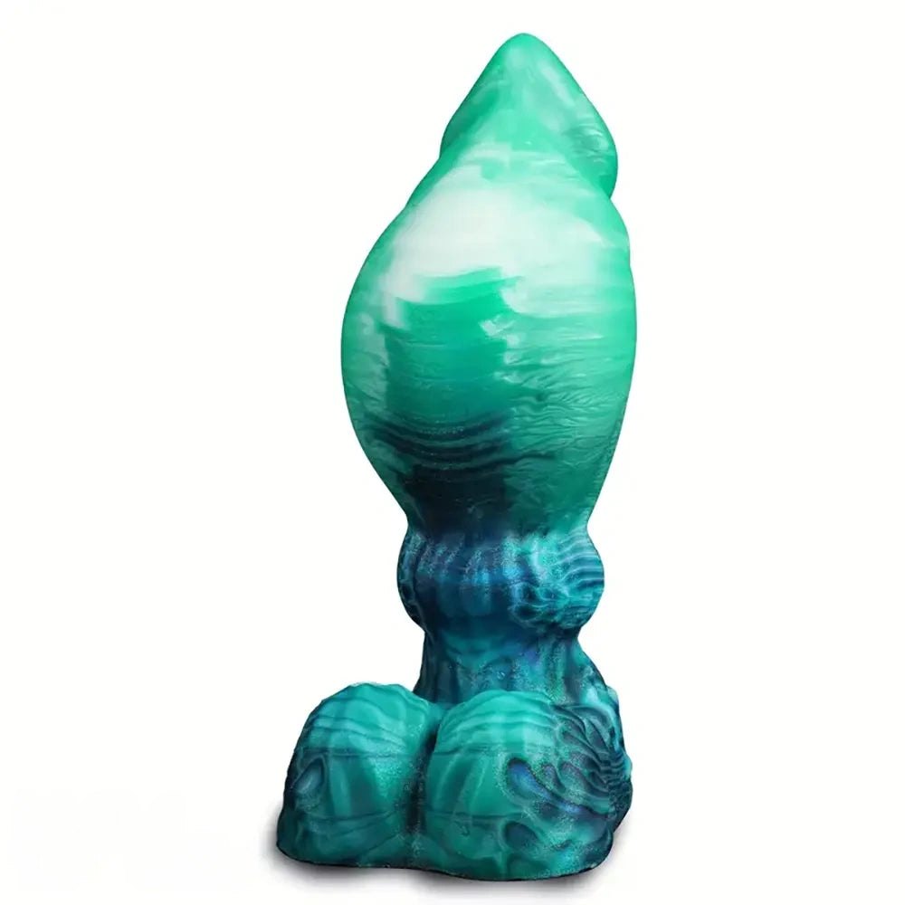 Teal and green marbled fantasy dildo, photo 1
