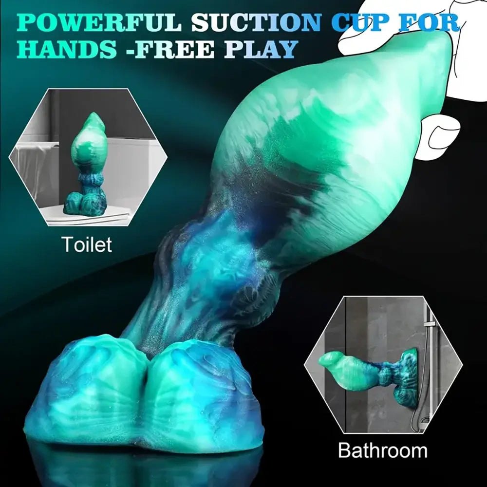 Teal and green marbled fantasy dildo, photo 5
