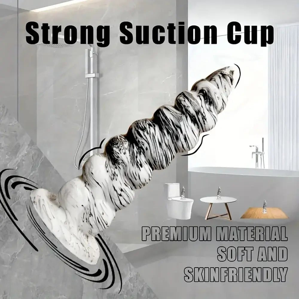 Bumpy textured silicone fantasy dildo with rock-style base, photo 1