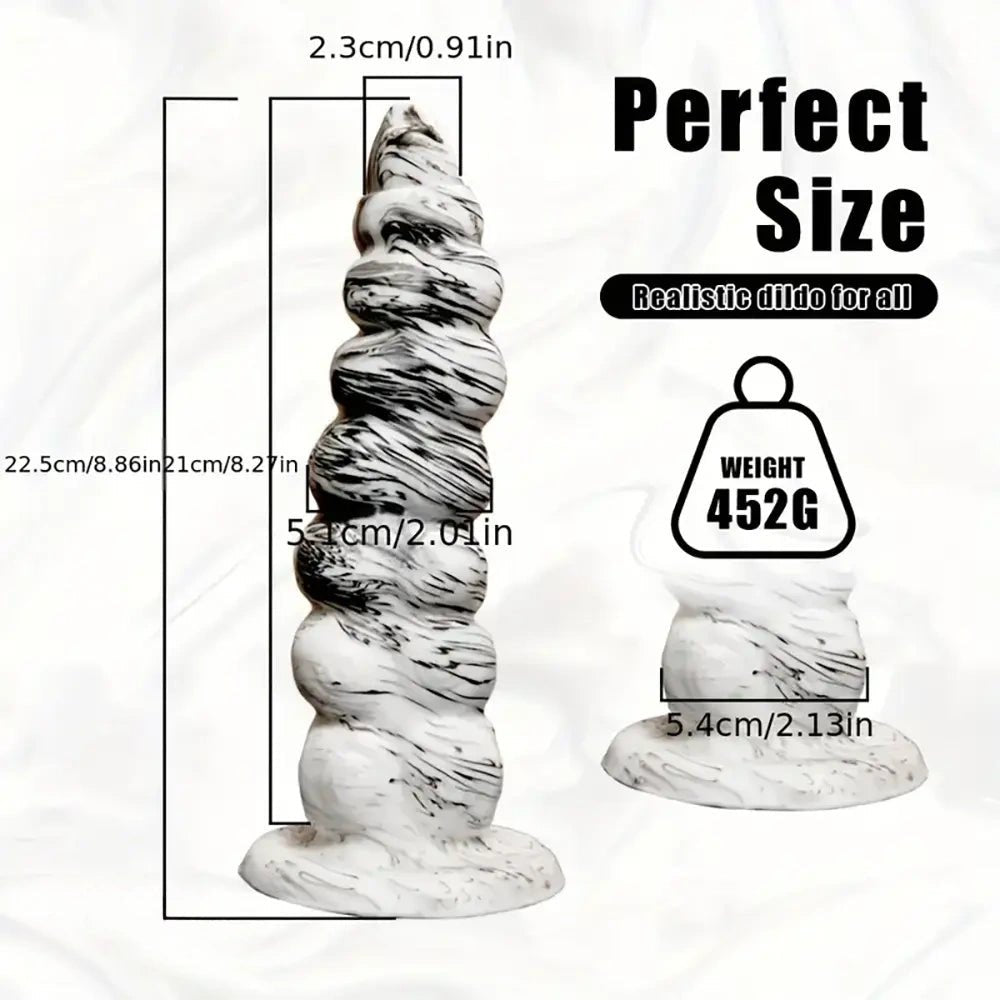 Bumpy textured silicone fantasy dildo with rock-style base, photo 3