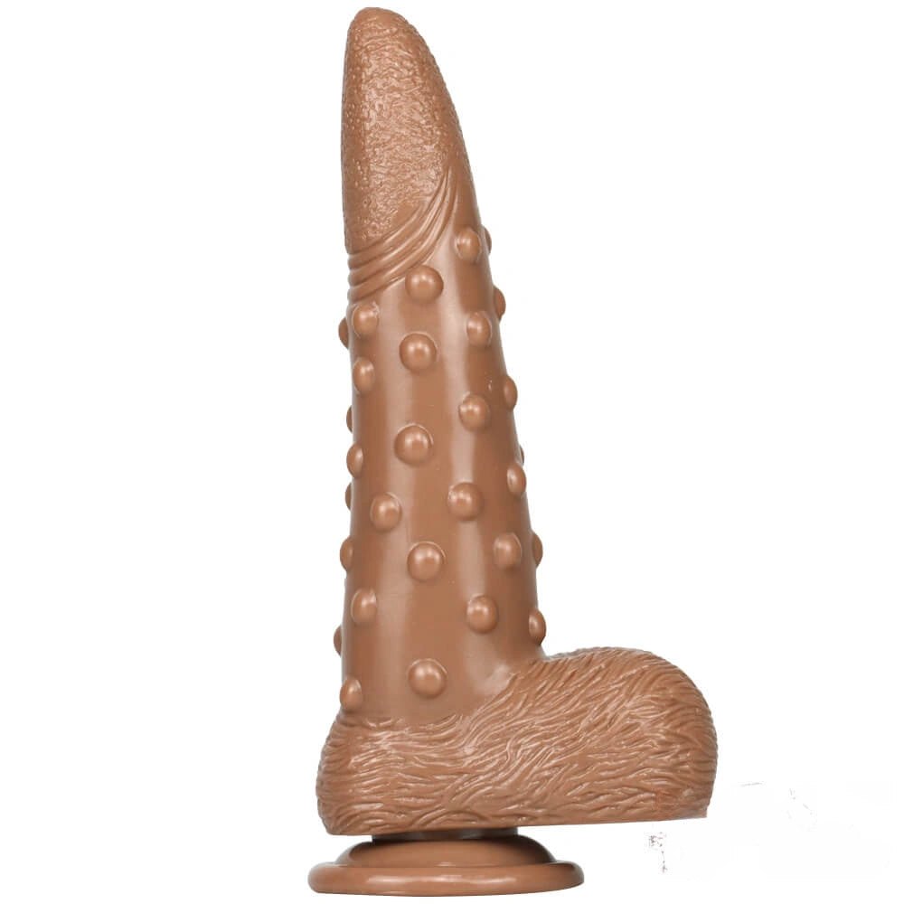 Brown bumpy textured fantasy dildo