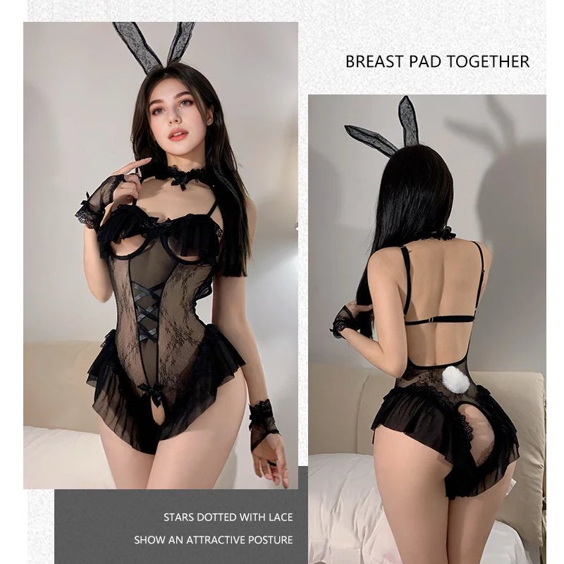 Bunny lace open crotch bodysuit, photo 8