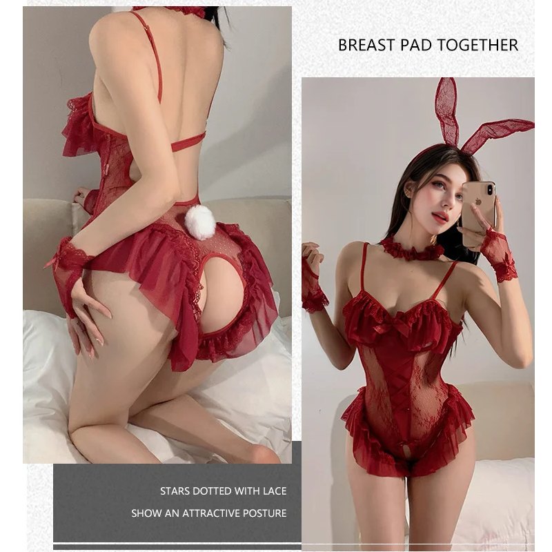 Bunny lace open crotch bodysuit, photo 9
