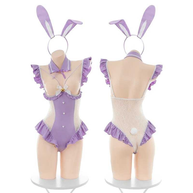Bunny girl rhinestone lace bodysuit costume, photo 7