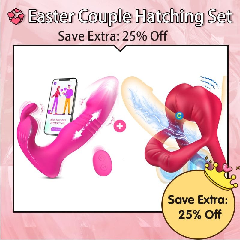 Pink bunny vibrator and rose cock ring set, photo 1