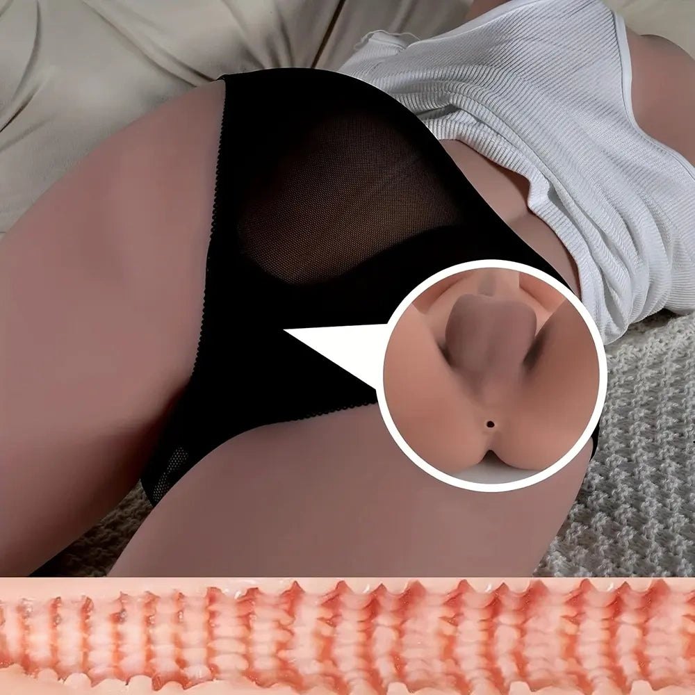 Flesh-toned silicone torso sex doll with attached dildo, photo 3