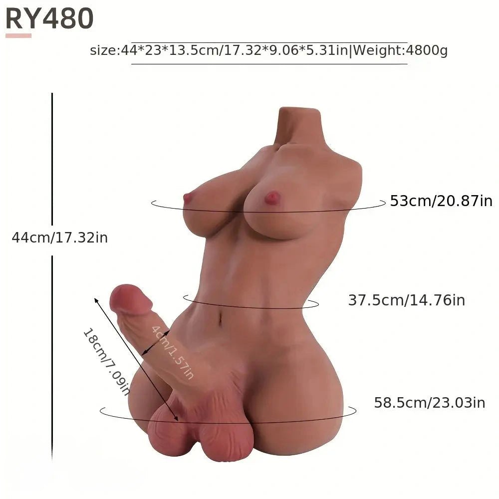 Flesh-toned silicone torso sex doll with attached dildo, photo 5