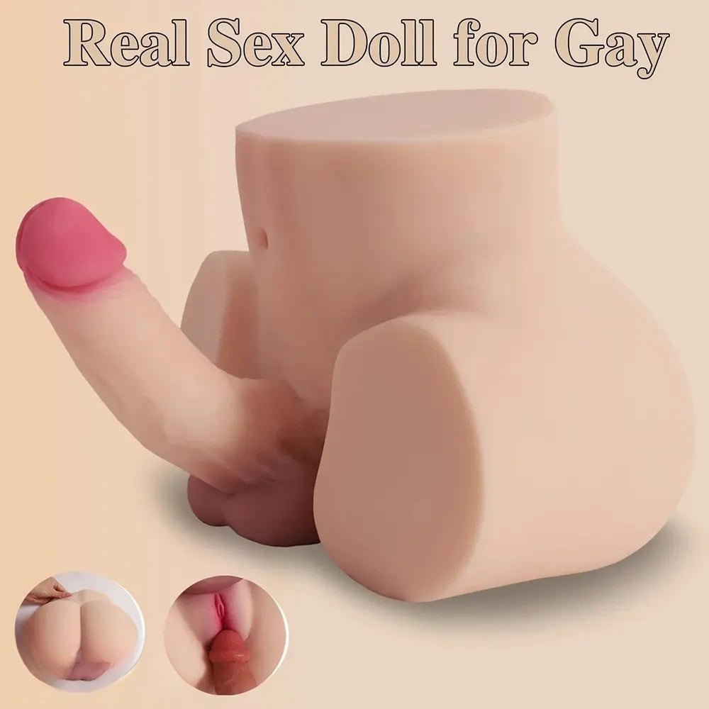 Flesh dual-hole silicone butt masturbator with dildo, photo 2