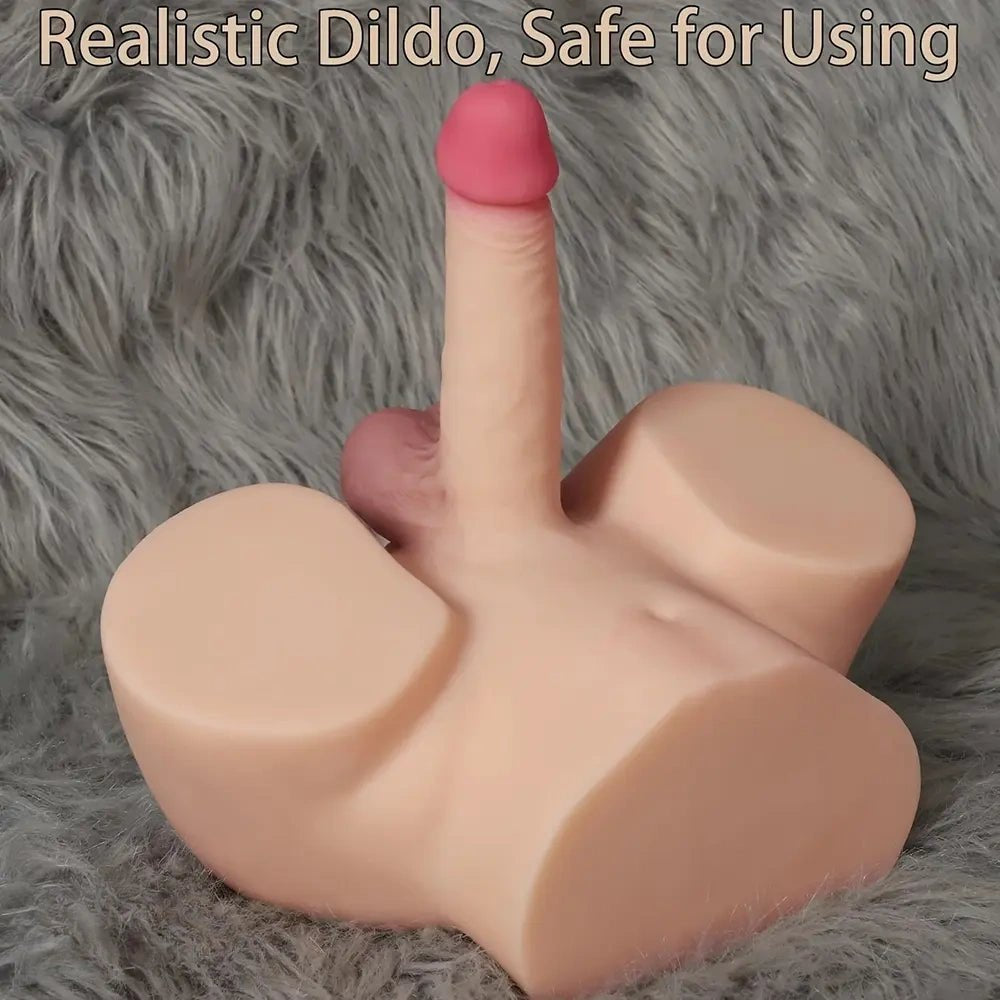Flesh dual-hole silicone butt masturbator with dildo, photo 5