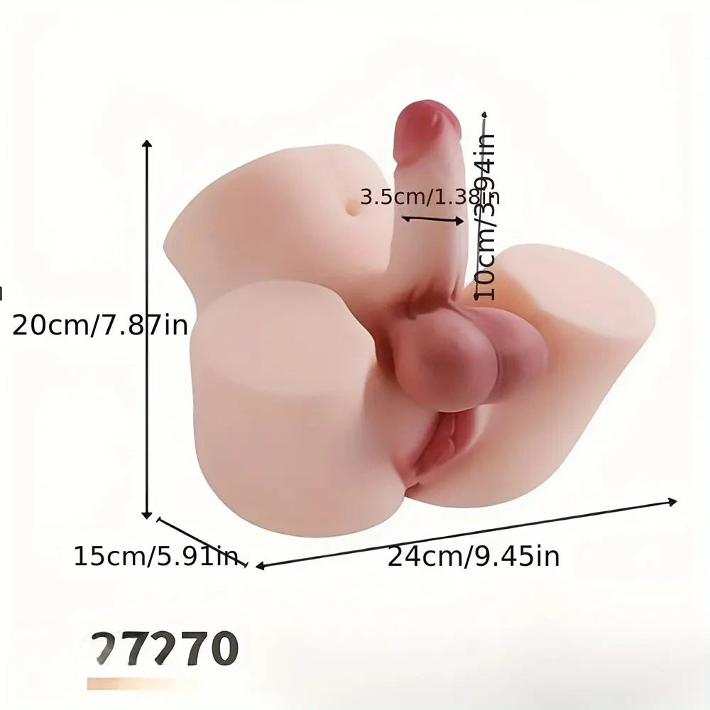Flesh dual-hole silicone butt masturbator with dildo, photo 6