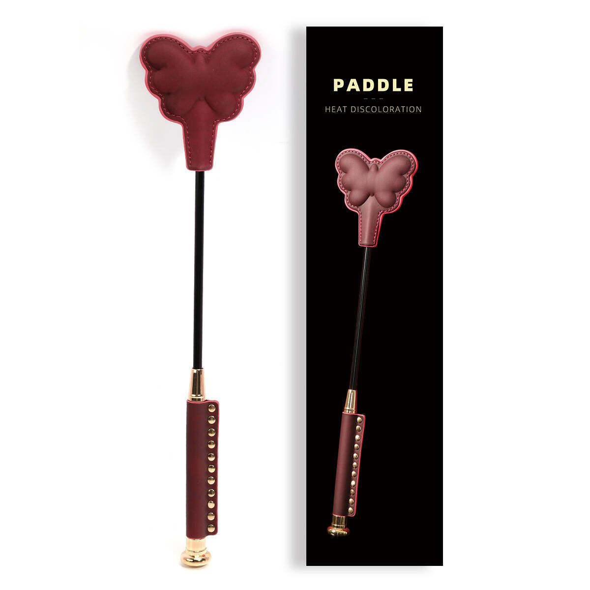 Burgundy butterfly pu leather paddle, photo 1