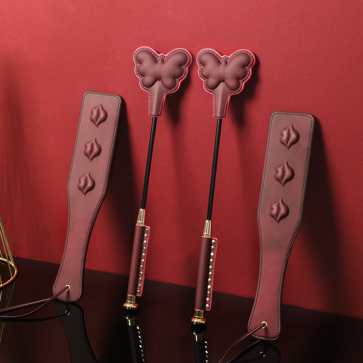 Burgundy butterfly pu leather paddle, photo 2