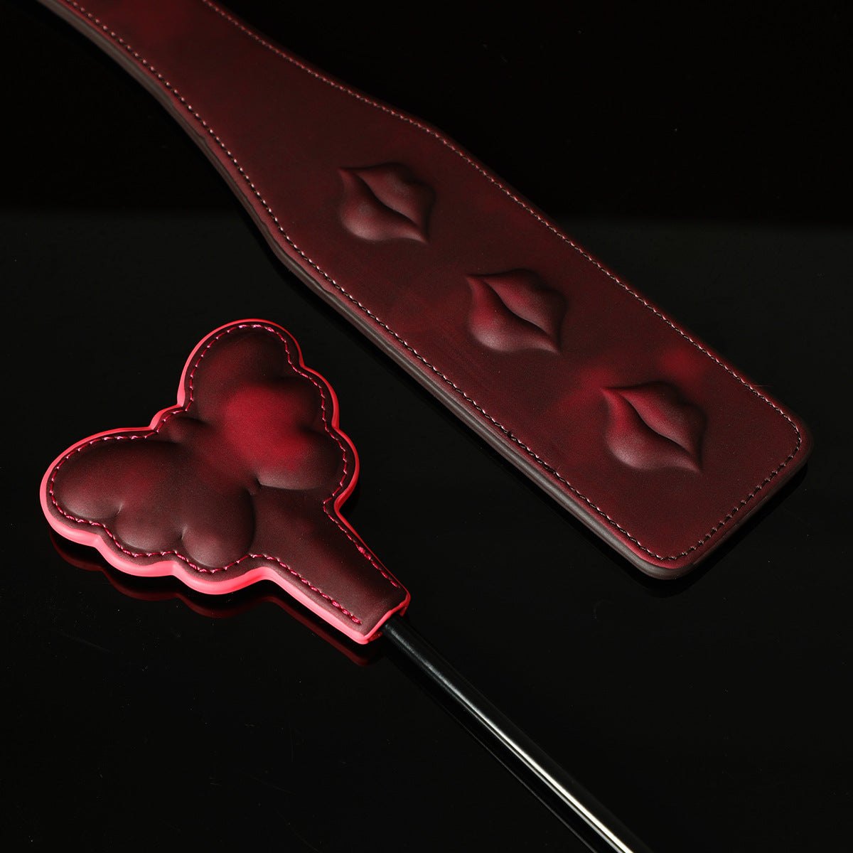 Burgundy butterfly pu leather paddle, photo 3