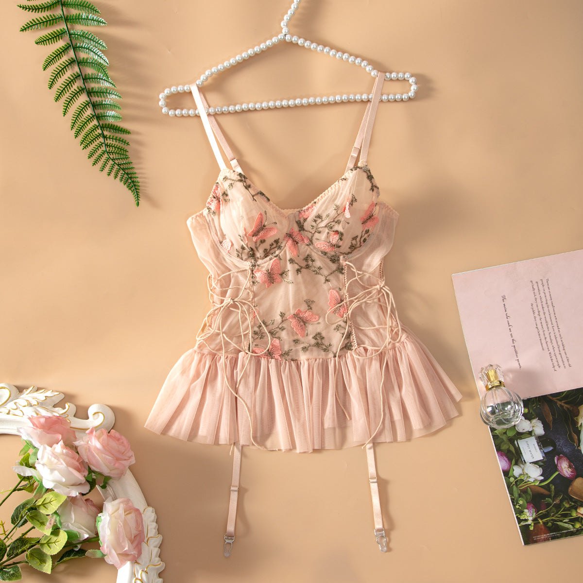 Butterfly embroidered mesh babydoll, photo 3