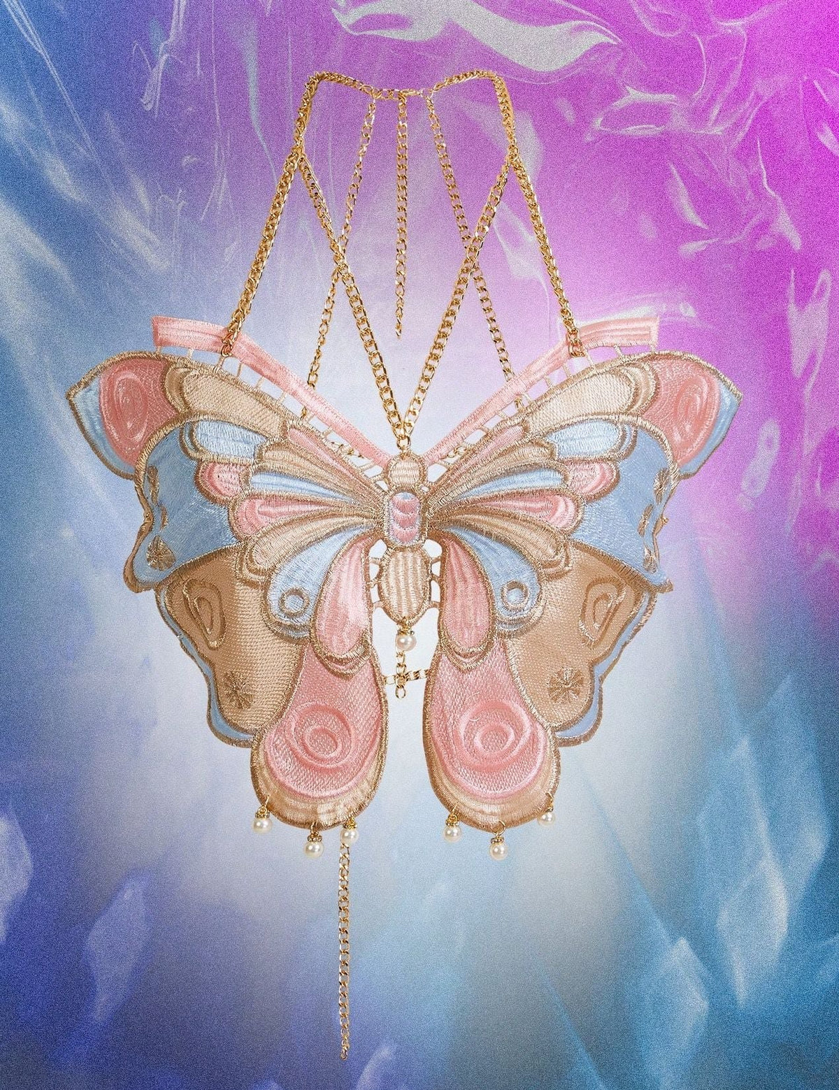 Butterfly embroidered suspender bra body chain, photo 5