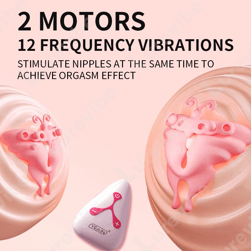 Pink butterfly-shaped wearable nipple clamp vibrator, photo 4