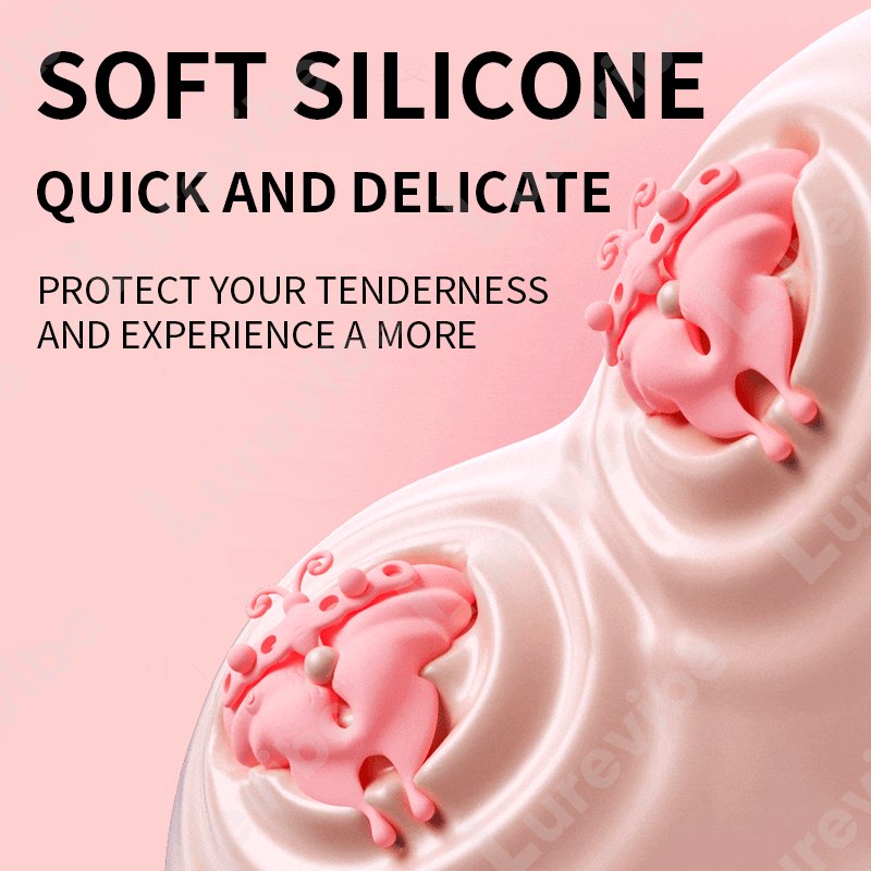 Pink butterfly-shaped wearable nipple clamp vibrator, photo 6