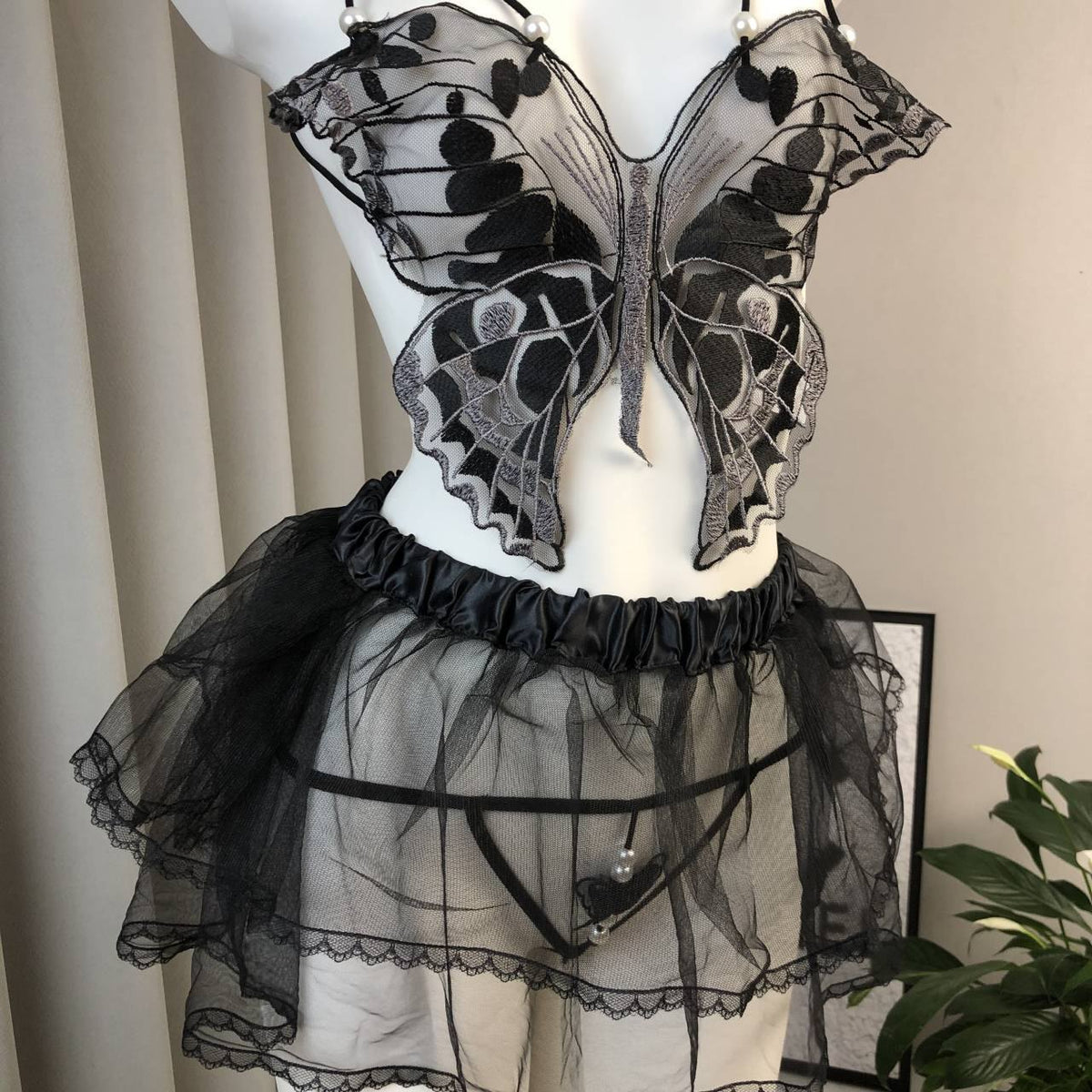 Black Suit butterfly pearl tutu skirt set