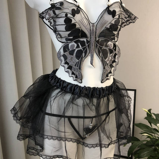 Black Suit butterfly pearl tutu skirt set