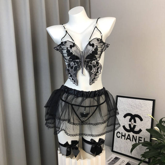Black Suit & Butterfly Stockings butterfly pearl tutu skirt set