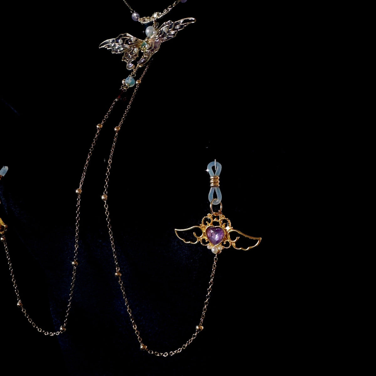 Purple butterfly pendant nipple clamp necklace, photo 6
