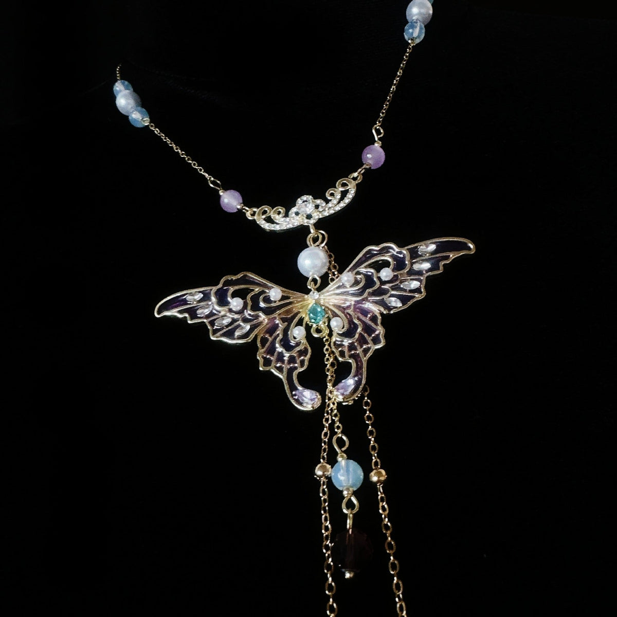 Purple butterfly pendant nipple clamp necklace, photo 8