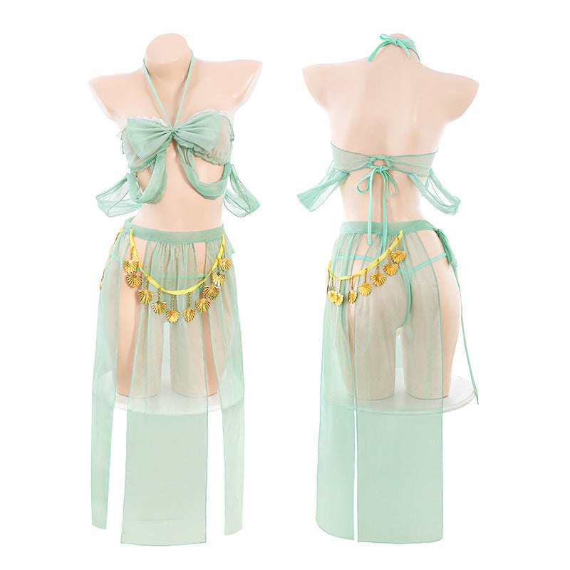 Green Suit butterfly strap sheer mesh cheongsam dress