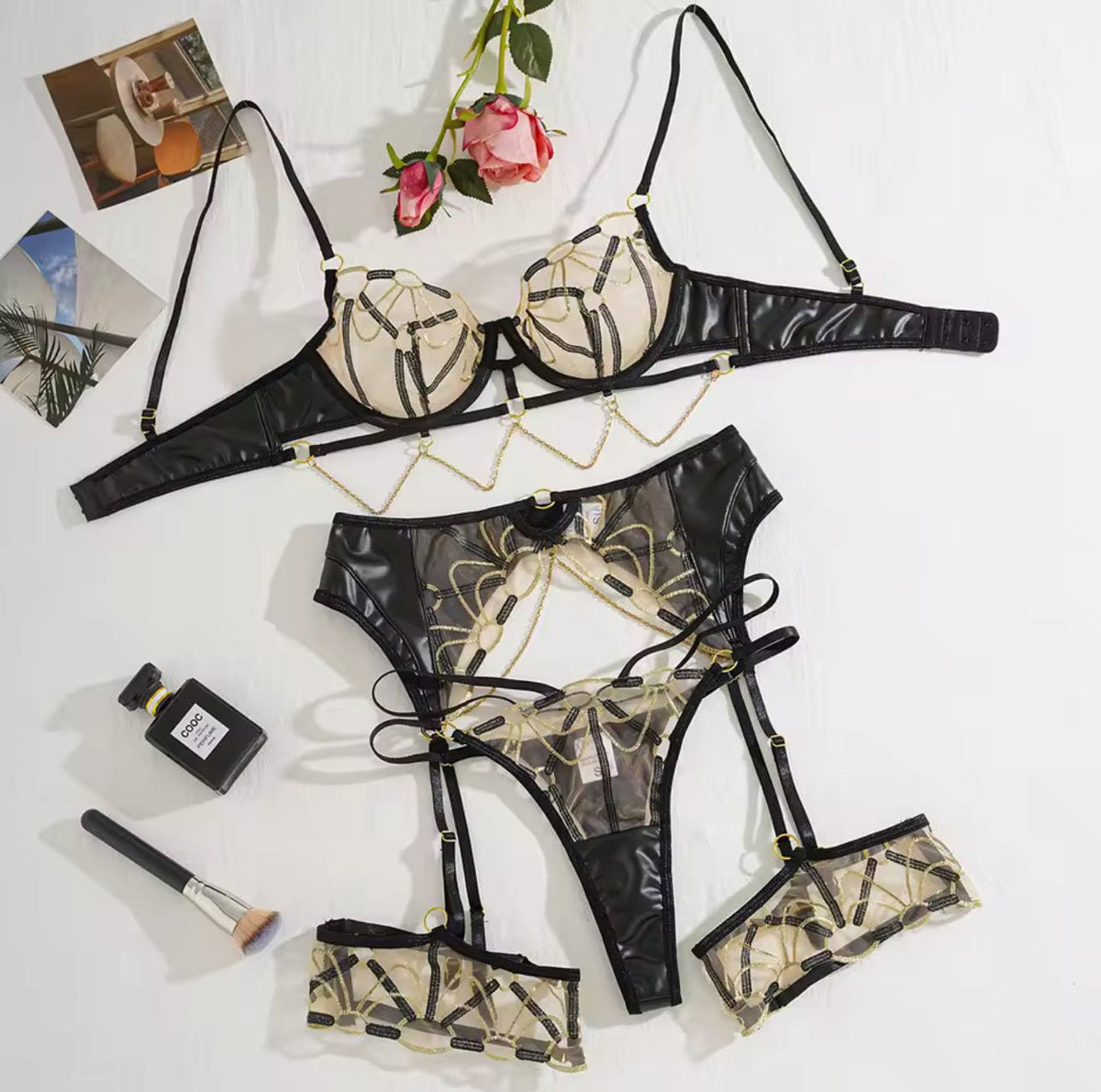 Cage mesh gold chain garter set, photo 3