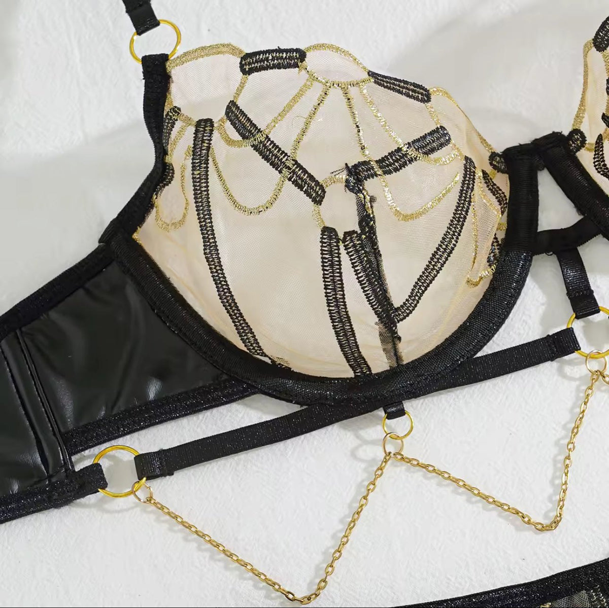 Cage mesh gold chain garter set, photo 5