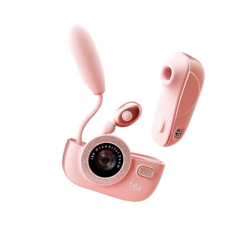 Pink camera-shaped clit suction and G-spot vibrator