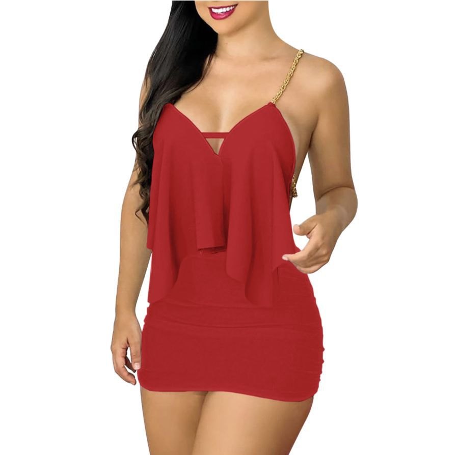 Red casual rope strap sling chemise dress